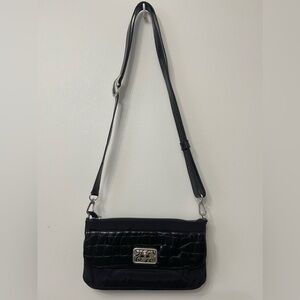 Brighton Black Crossbody Bag/Wallet with Croc-Texture Flap